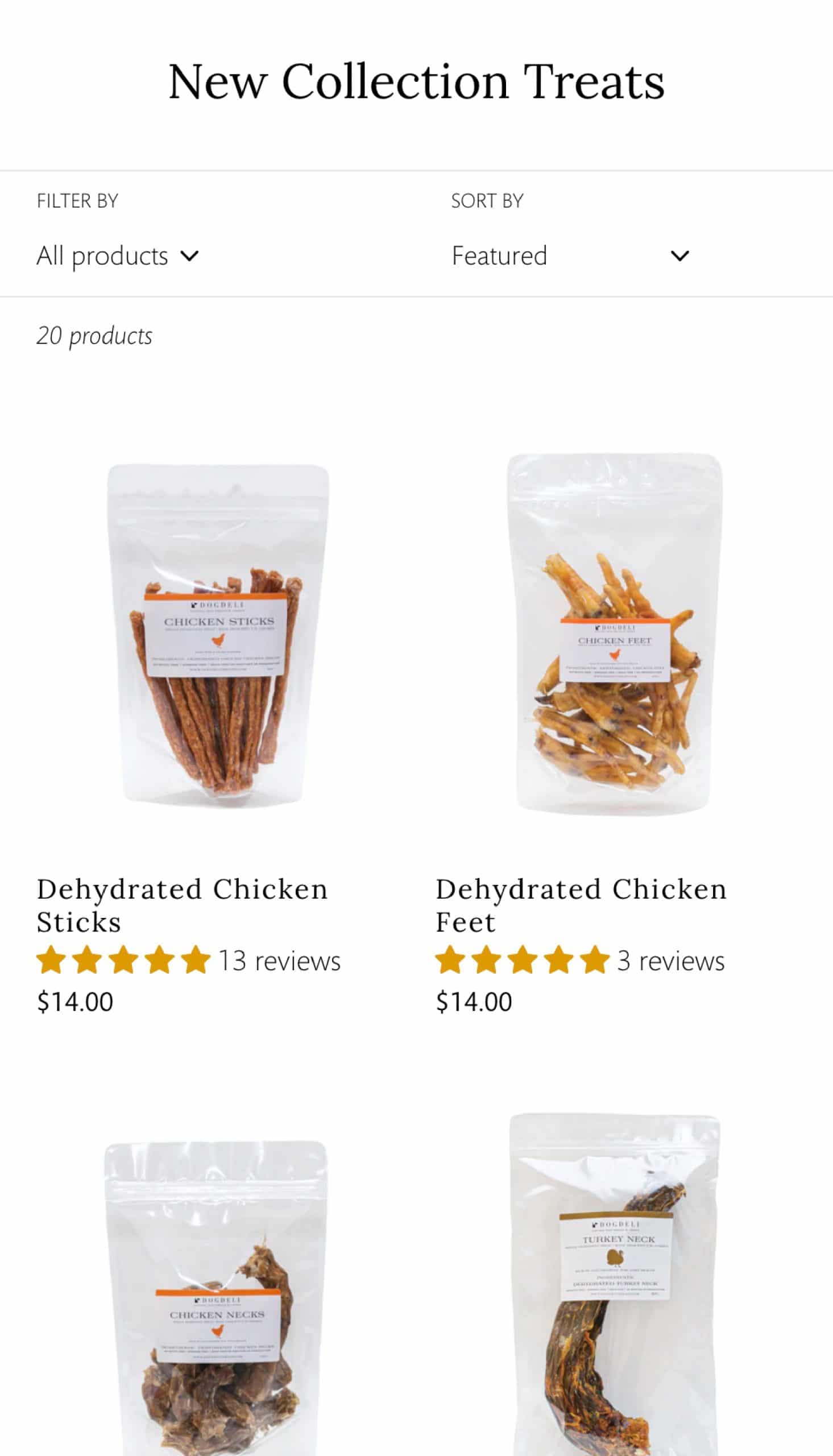 Mobile responsive mockups of DogDeli products page