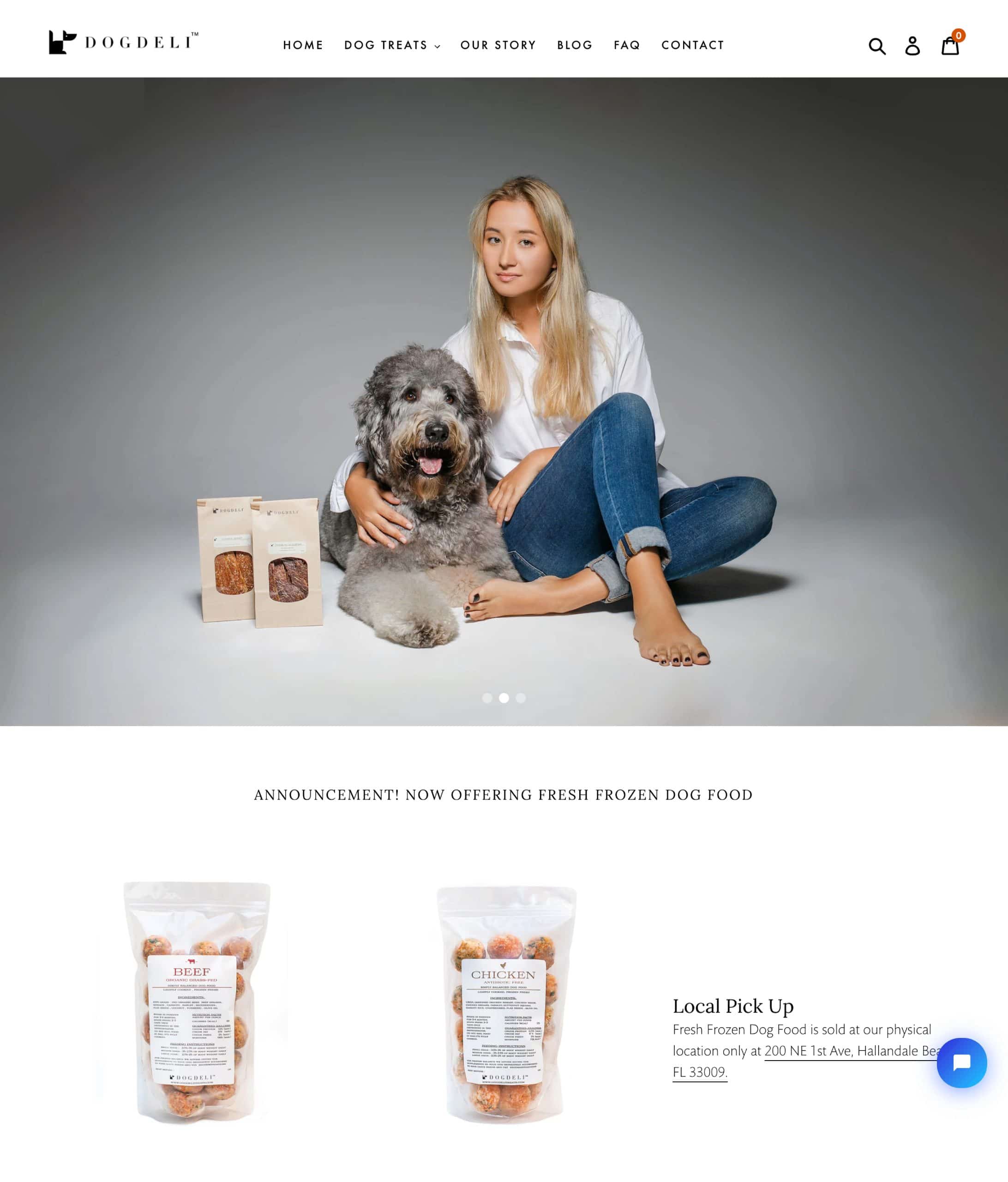 Tablet responsive mockups of DogDeli homepage