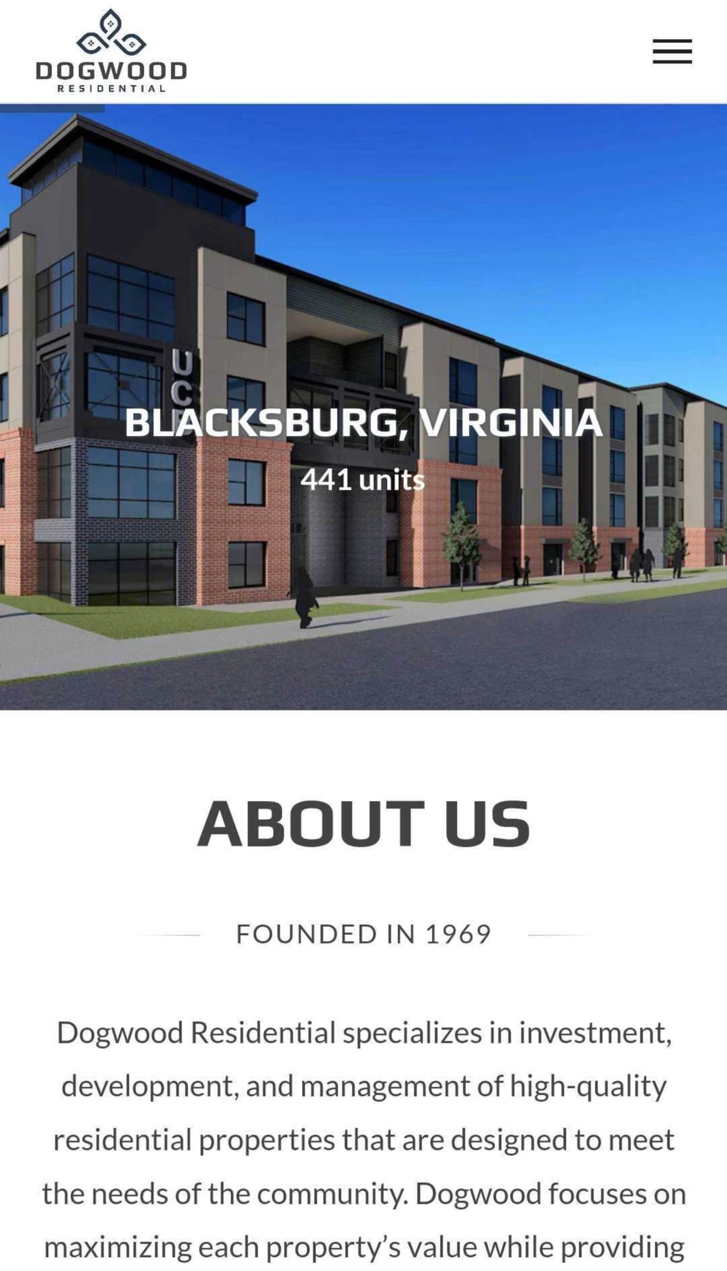 Mobile responsive mockups of Dogwood Residential project page