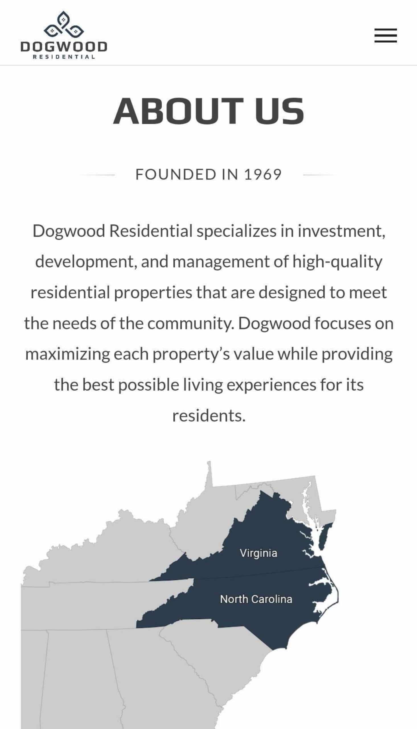 Mobile responsive mockups of Dogwood Residential about page