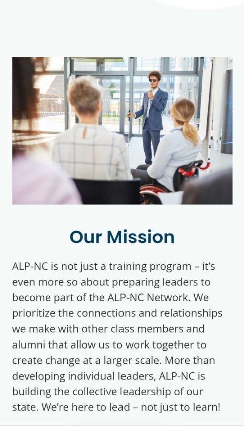 Mobile responsive mockups of ALP NC mission statement
