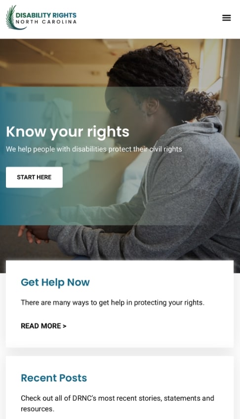 Mobile responsive mockups of disability rights nc home page