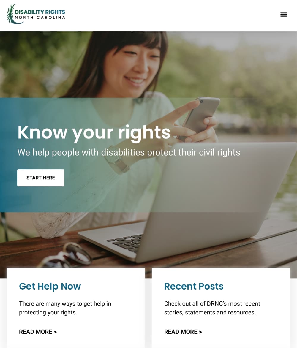 Tablet responsive mockups of disability rights nc homepage