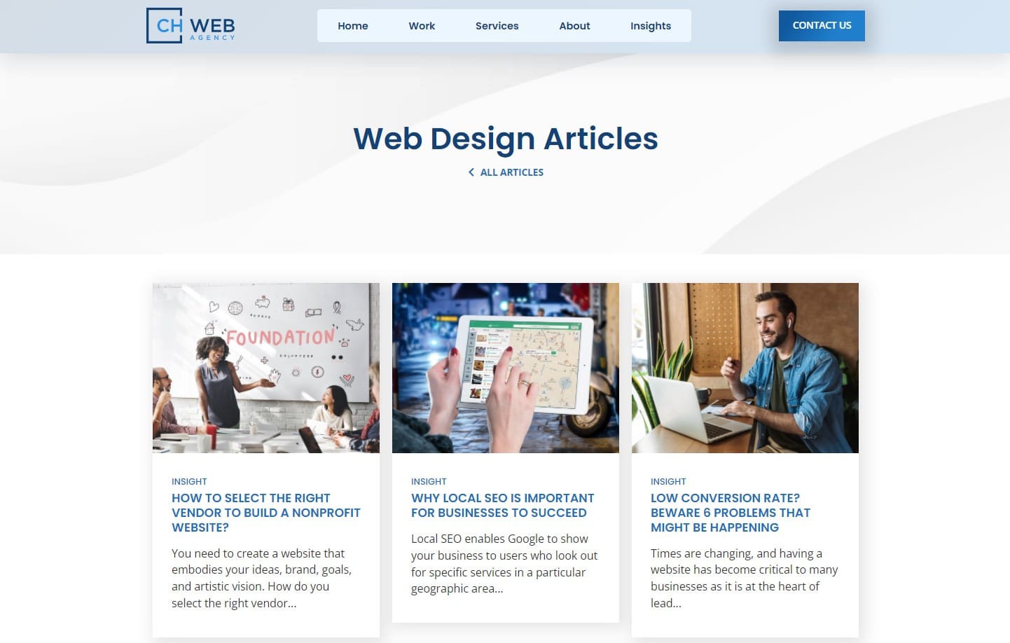 Example of an archive page on CH Web Agency’s website