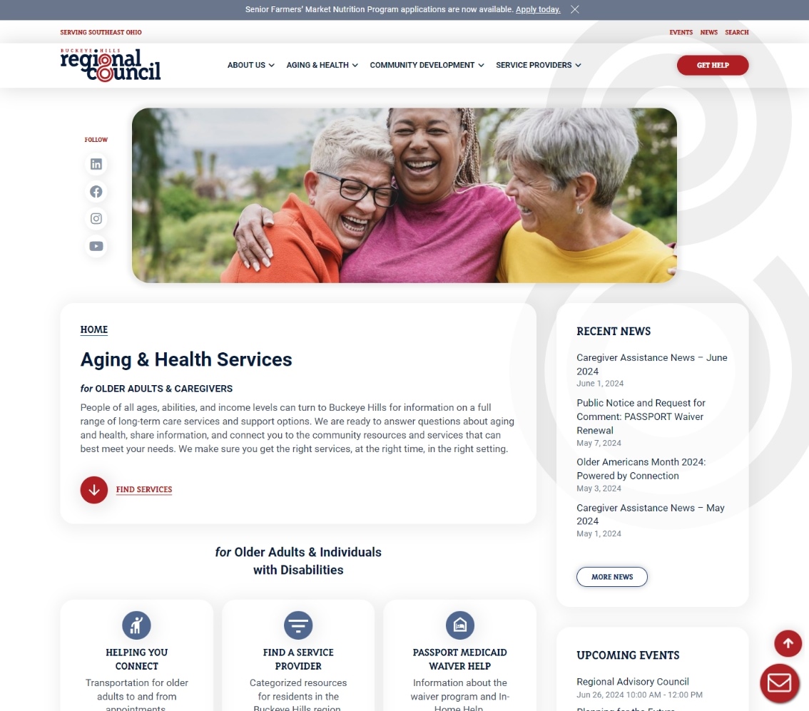 Buckeye Hills Regional Council Aging and Health Services Screenshot Desktop