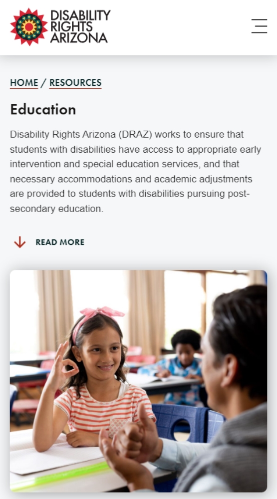 Disability Rights Arizona Education Page Mobile