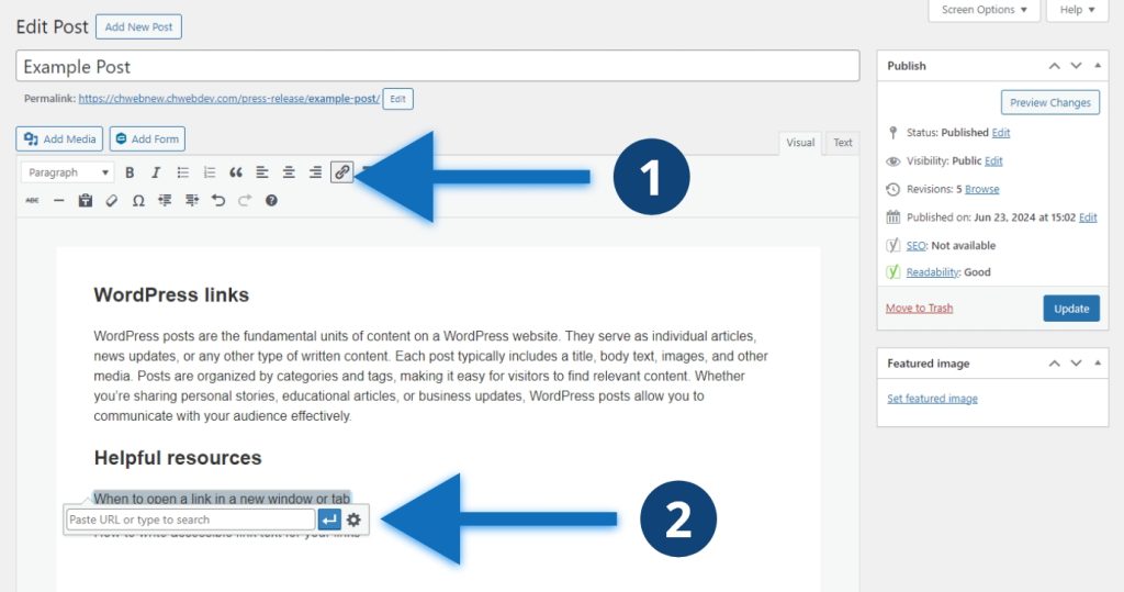 Easy Post Link How to create links in posts - CH Web Agency