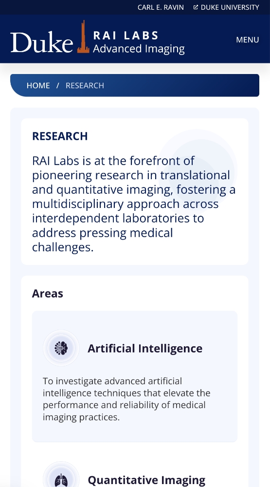 Mobile screenshot of RAI Labs Website Resign Research page