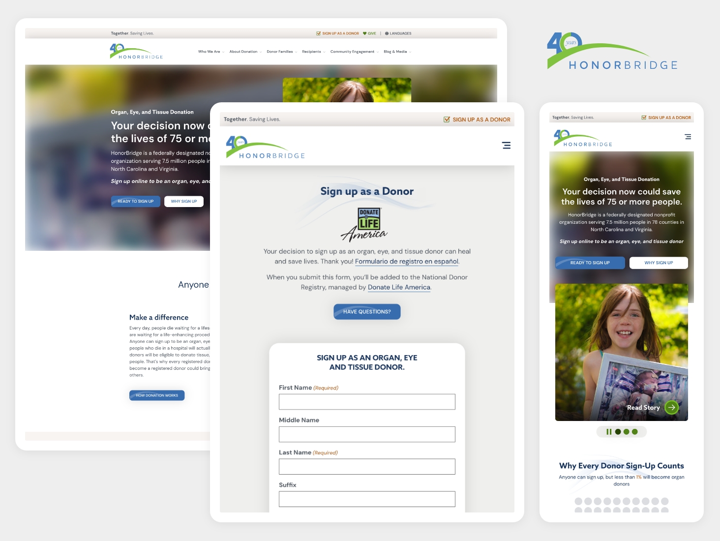 Nonprofit OPO website mockup with clean and modern web design and development