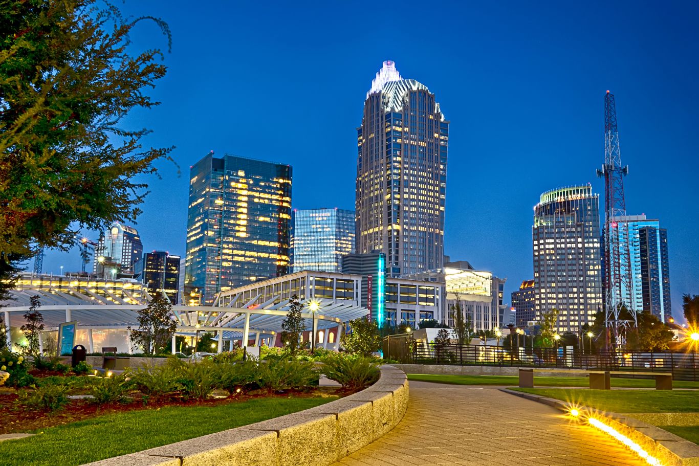 Charlotte city skyline North Carolina early morning