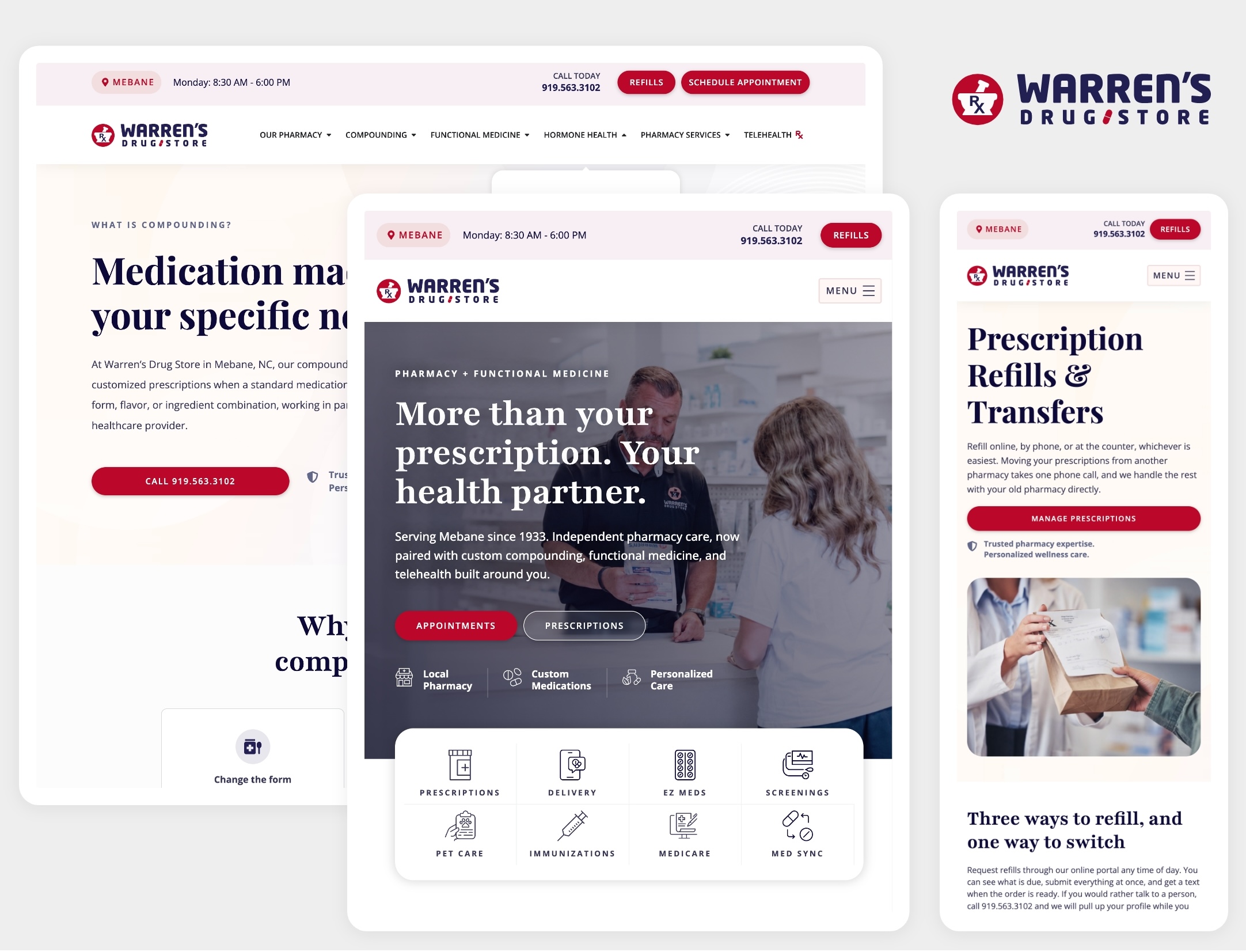 Warren's drug store mockup for desktop, tablet and mobile