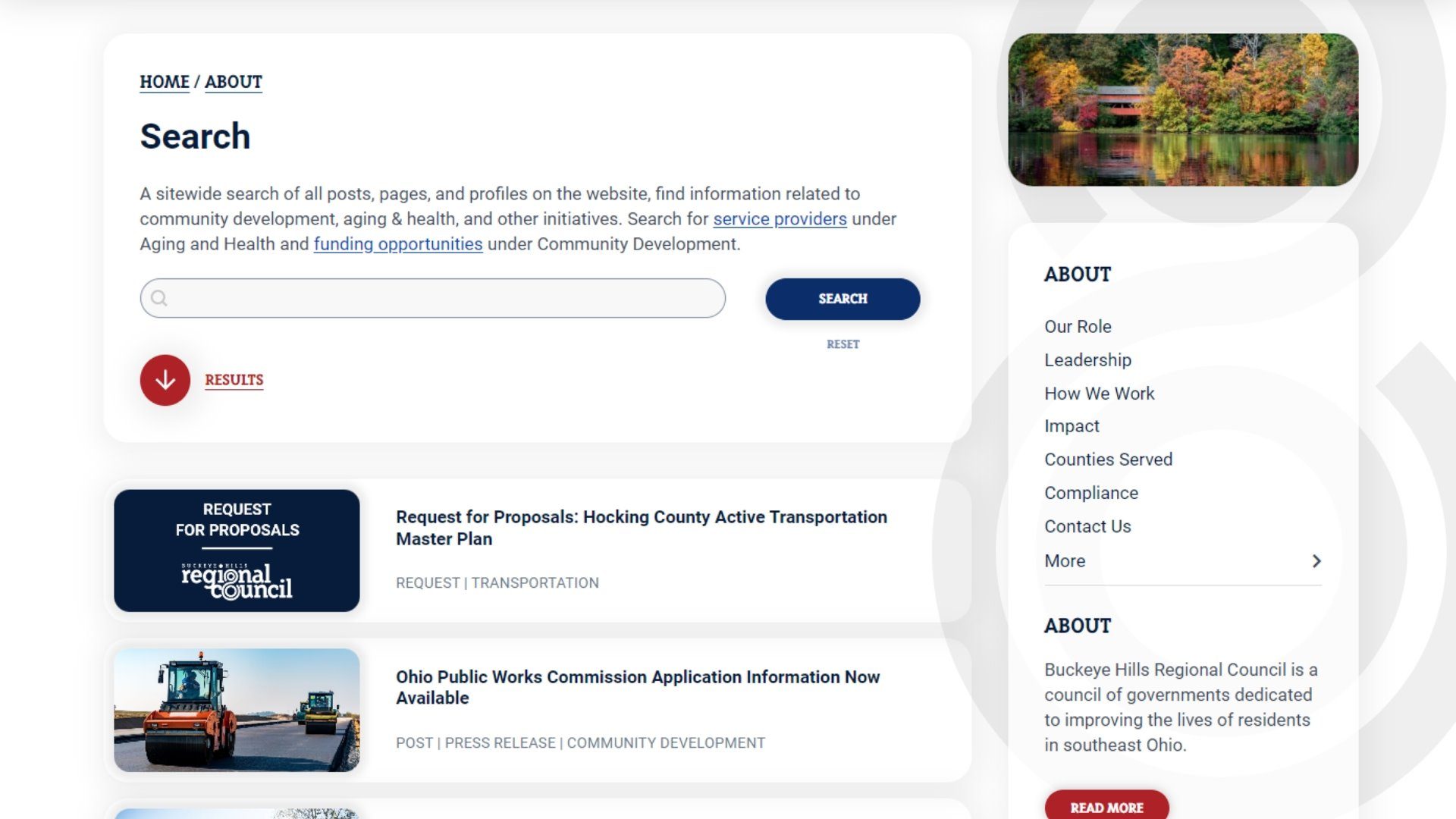 Buckeye Hills Regional Council Sitewide Search Example Desktop