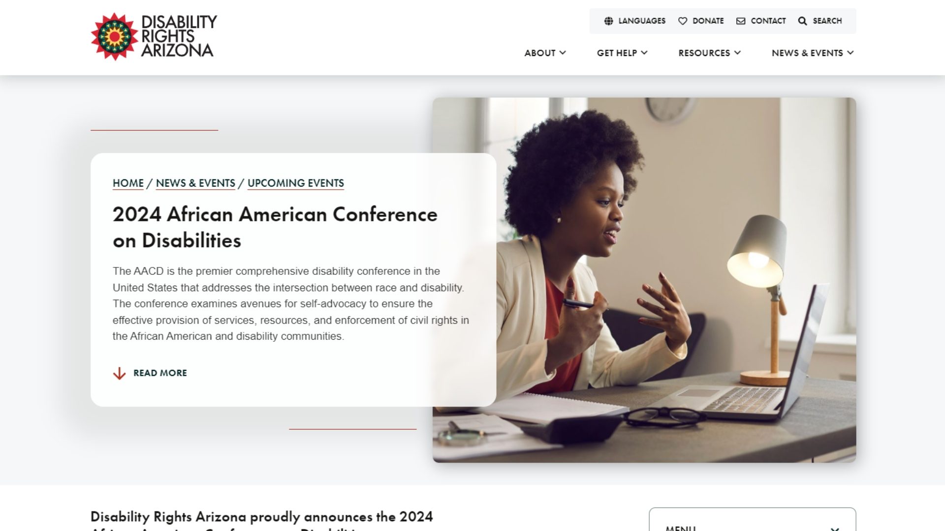 Disability Rights Arizona African American Conference Page Example Desktop